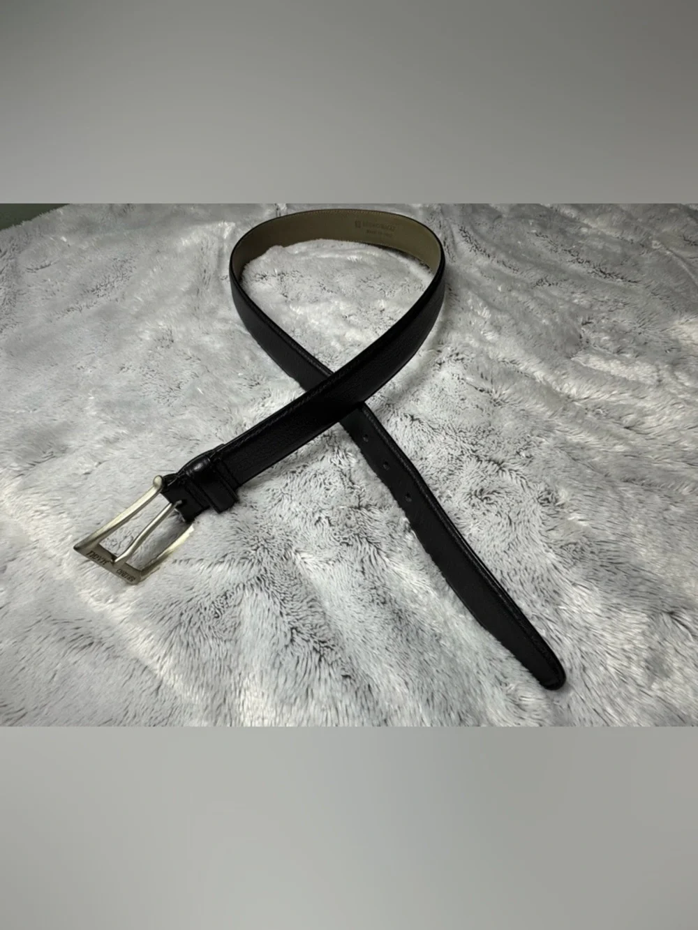 BRUNO MAGLI BLACK LEATHER DESIGNER MENS BELT SILVER BRASS BUCKLE SIZE 34 ITALY